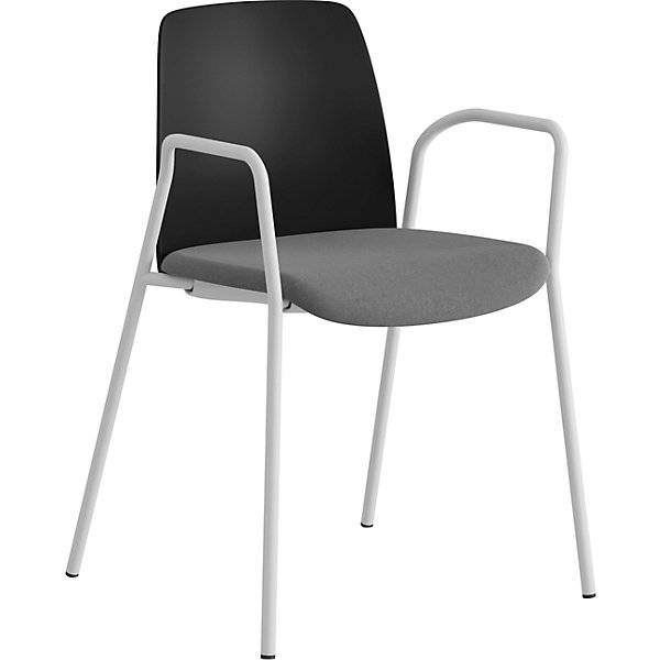 Stuhl Helmer Sitz gepolstert Lehne Kunststoff VE 4 Stk Sitz schwarz/dunkelgrau Gestell weiß. ELJ Bordet AB-0