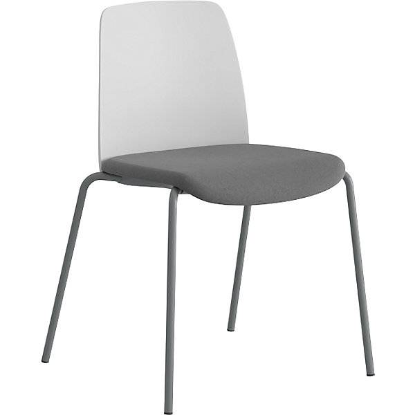 Stuhl Helmer Sitz gepolstert Lehne Kunststoff VE 4 Stk Sitz weiß/dunkelgrau Gestell silber. ELJ Bordet AB-0