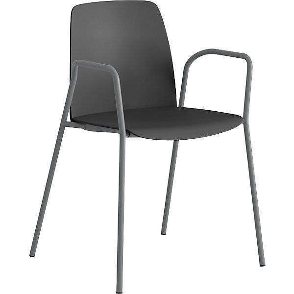 Stuhl Helmer Sitz/Lehne aus Kunststoff VE 4 Stk Sitz dunkelgrau Gestell silber mit Armlehnen. ELJ Bordet AB