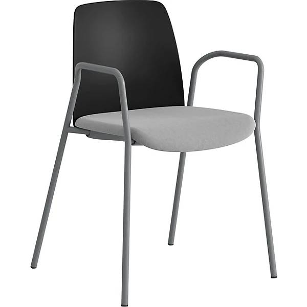 Stuhl Helmer Sitz gepolstert Lehne Kunststoff VE 4 Stk Sitz schwarz/hellgrau Gestell silber mit Armlehnen.-0