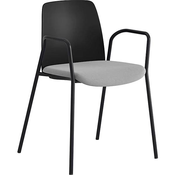 Stuhl Helmer Sitz gepolstert Lehne Kunststoff VE 4 Stk Sitz schwarz/hellgrau Gestell schwarz mit Armlehnen.-0