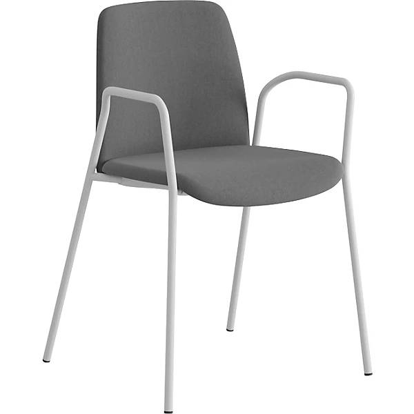 Stuhl Helmer Sitz/Lehne gepolstert VE 4 Stk Sitz dunkelgrau Gestell weiß mit Armlehnen. ELJ Bordet AB-0