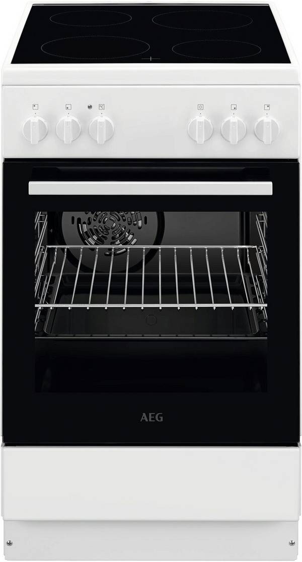 AEG Standherd CCB54090BW | Elektroherd 50 cm | Glaskeramik | 4 Kochzonen | 8 Heizarten | 57 L | A | weiß
