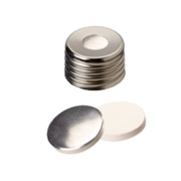 neochrom® Schraubkappe magnetisch ND18 silber, 8mm Loch, Butyl rot/PTFE grau ( Pack á 100