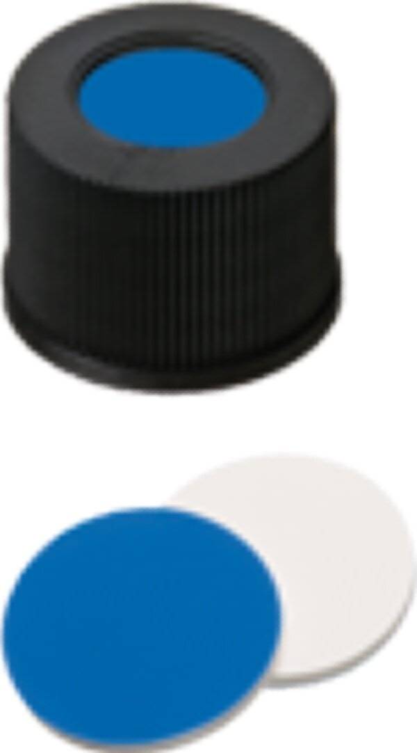 neochrom® Schraubkappen ND 13 mit Loch, Septum Silikon creme/PTFE rot, 100 St./Pack