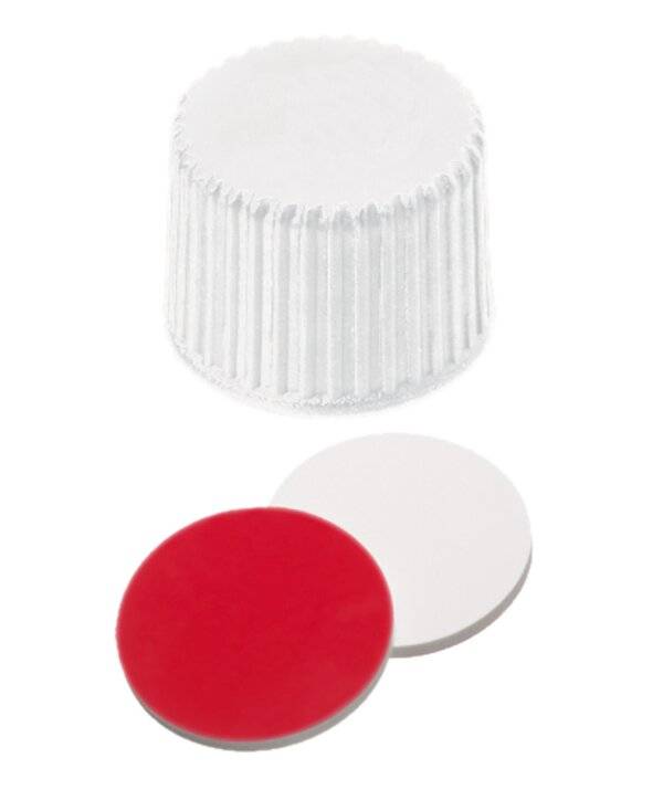 neochrom® Schraubkappen ND20 weiß geschl., Butyl rot/PTFE grau, 100 Stck./Pack-0