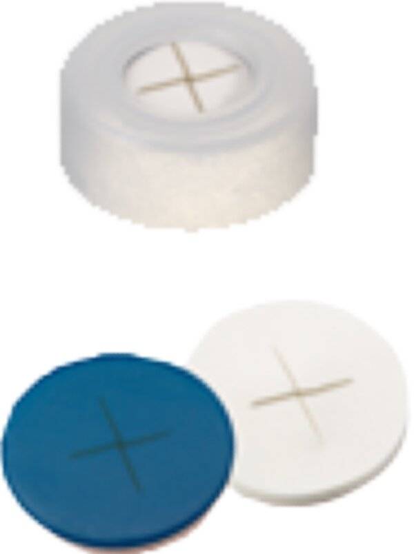 neochrom® PE-Schnappringkappen ND 11, 1,0 mm Dicke, 6 mm Loch, 45° shore A Septum PTFE