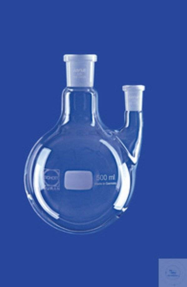 Lenz Zweihals-Rundkolben, Seitenhals parallel, 100 ml, MH NS 29/32, SH NS 14/23