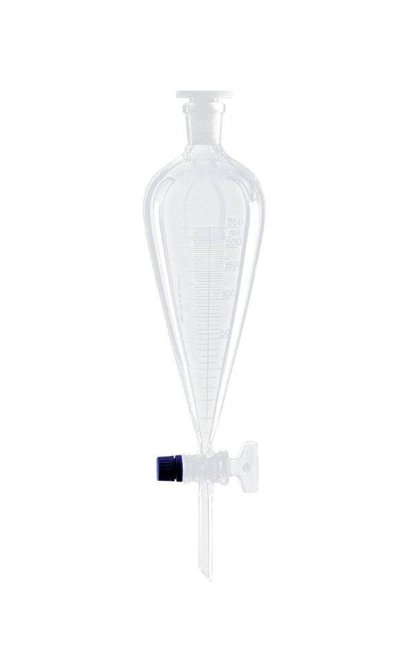 Lenz Scheidetrichter nach Squibb, mit massivem Glasküken, 250 ml, NS 29/32, Bohrung 4,0 mm,