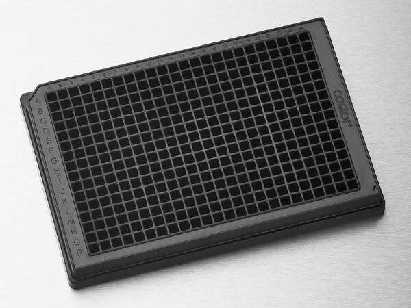 Corning Microplate, 384 Well, Polystyrene, Black, Flat Bottom, Square Wells, Low Flange