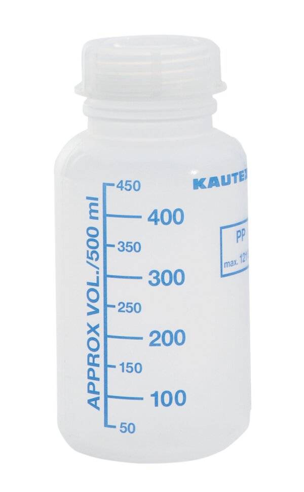 Kautex Weithalsflasche PP m. Deckel, grad., autokl., 500 ml