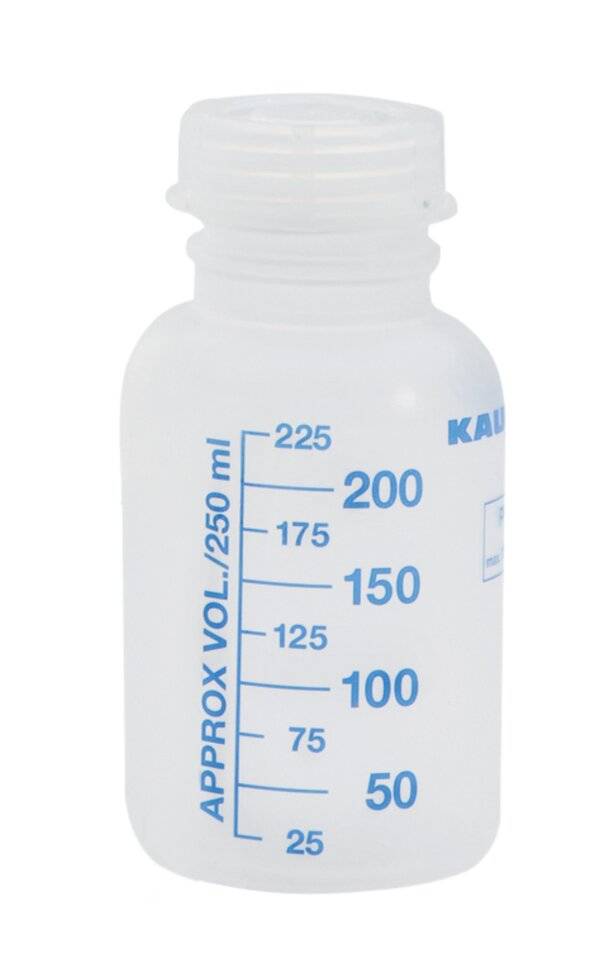 Kautex Weithalsflasche PP m. Deckel, grad., autokl., 250 ml