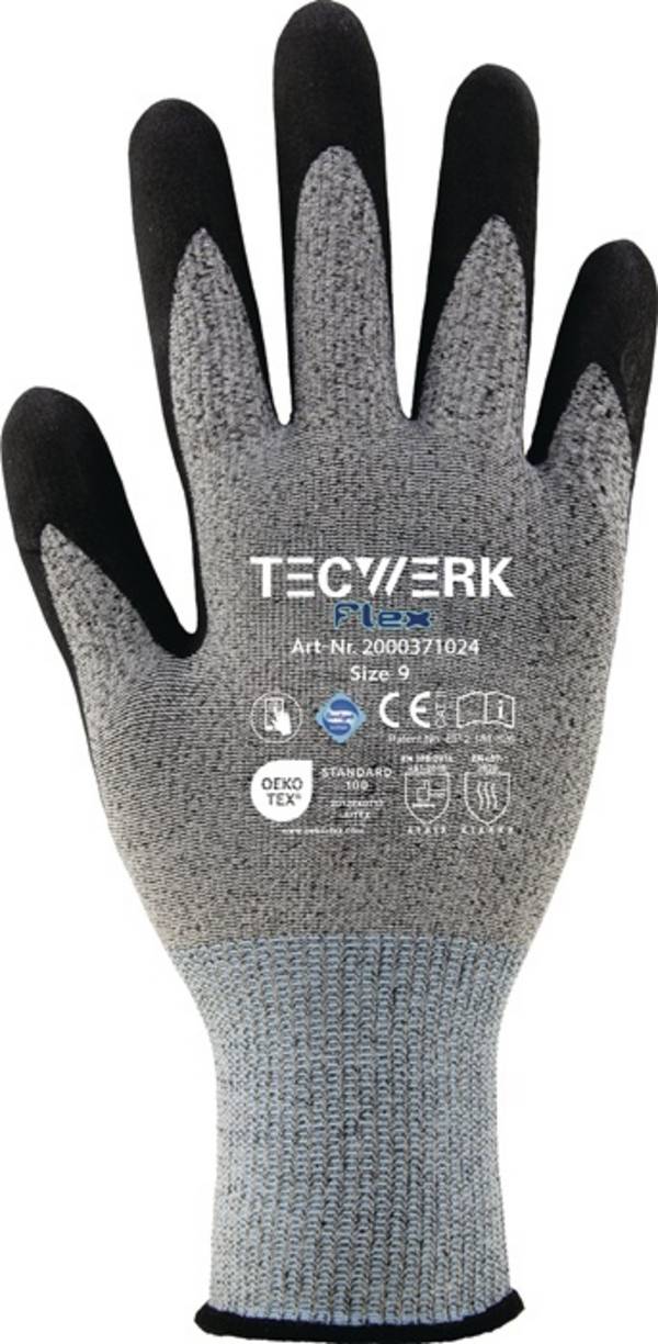 Handschuhe Flex Gr.9 grau/schwarz EN 388 PSA II TECWERK