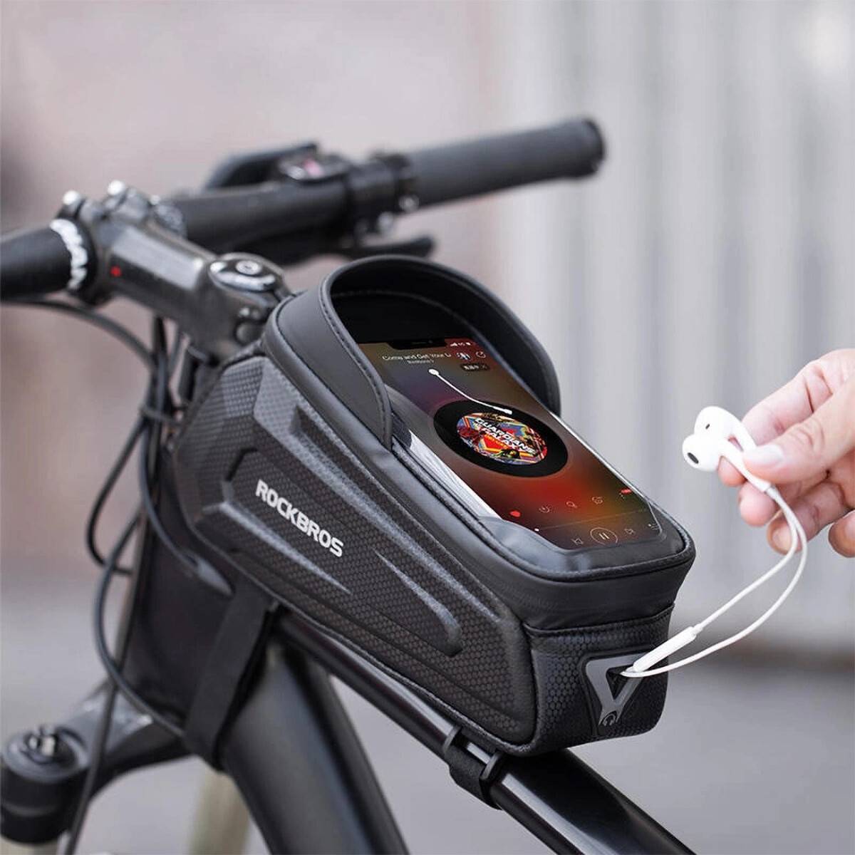 Gepanzerte Fahrradtasche Rockbros B68-1 mit Handytasche 1,7 l – Schwarz-4