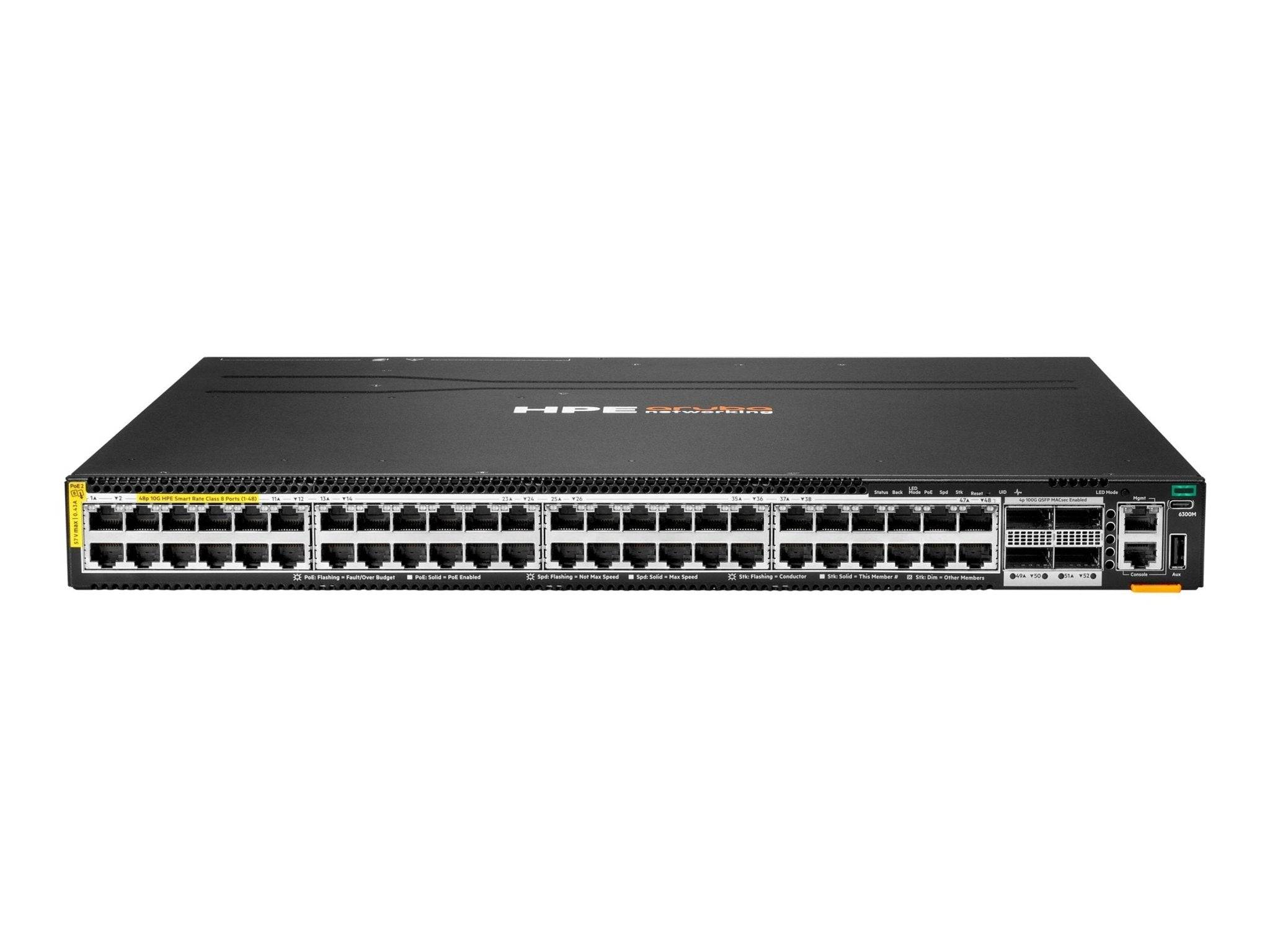 S0E91A - HPE Aruba Networking CX 6300M 48p 1G/2.5G/5G/10G PoE Switch, 4p 100G MACsec, L3, managed - horizontal mount-0