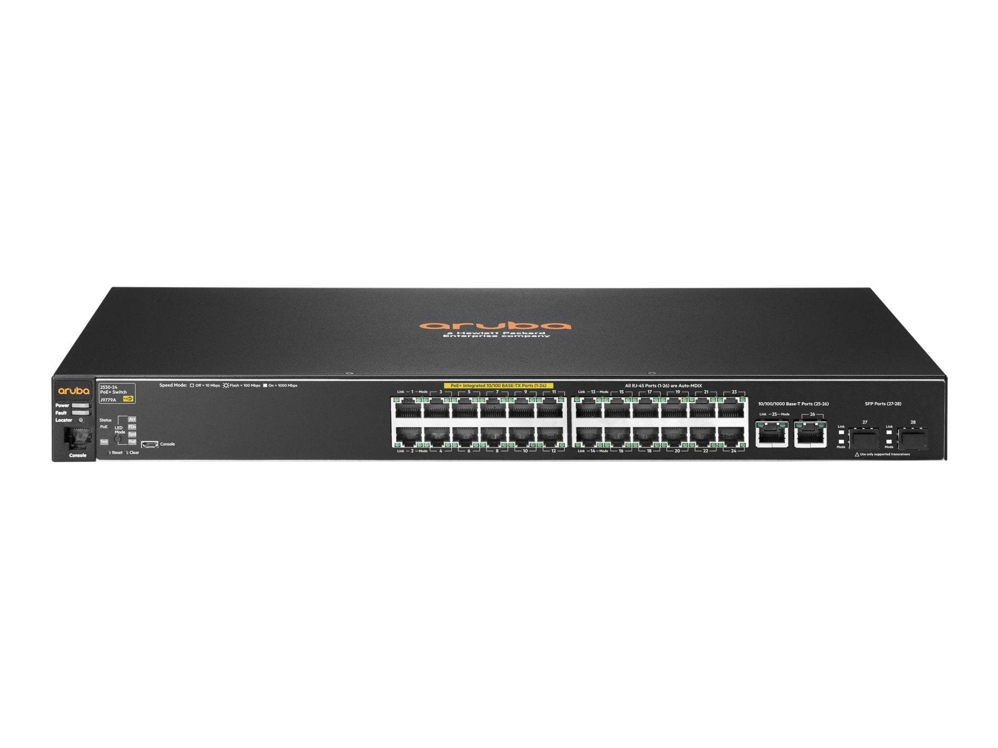HPE Aruba 2530-24-PoE+ - Switch - managed - 24 x 10/100 + 2 x Gigabit SFP + 2 x 10/100/1000 - Desktop, an Rack montierba-1