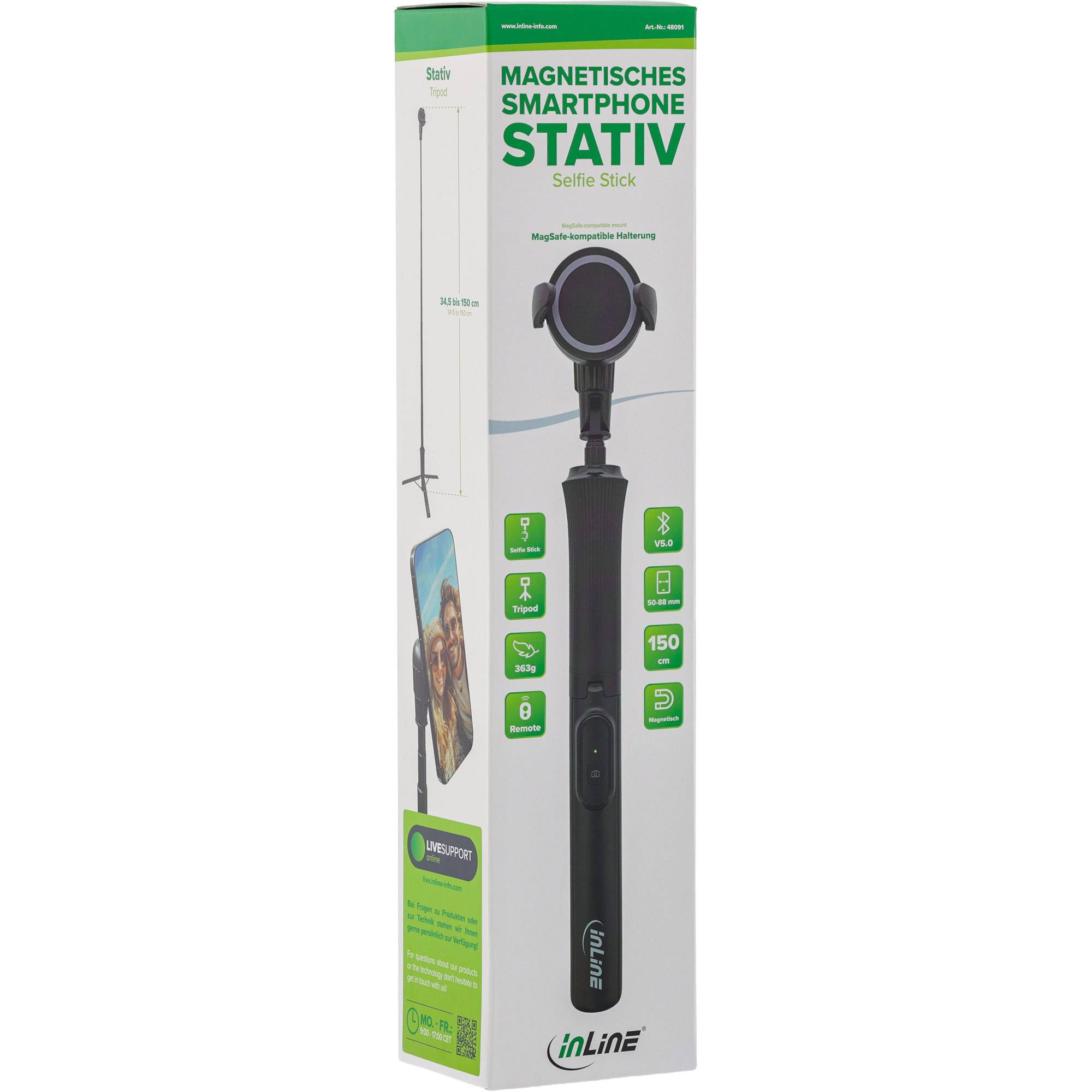 InLine® Magnetisches Handy Stativ & Selfie Stick, Bluetooth Funkauslöser Schlösser / Stative-4