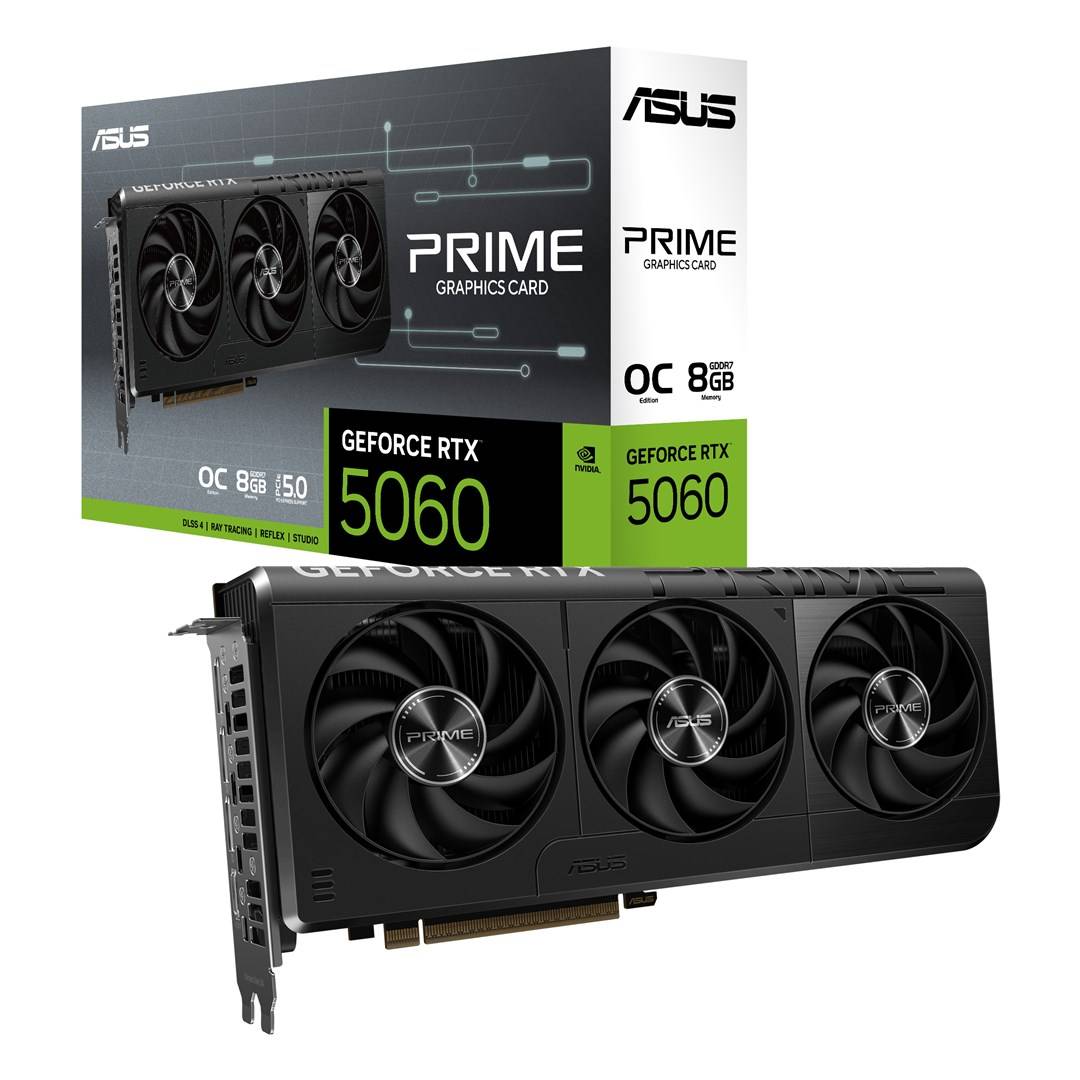ASUS Prime -RTX5060-O8G, GeForce RTX 5060, 8 GB, GDDR7, 128 Bit, 7680 x 4320 Pixel, PCI Express 5.0-16