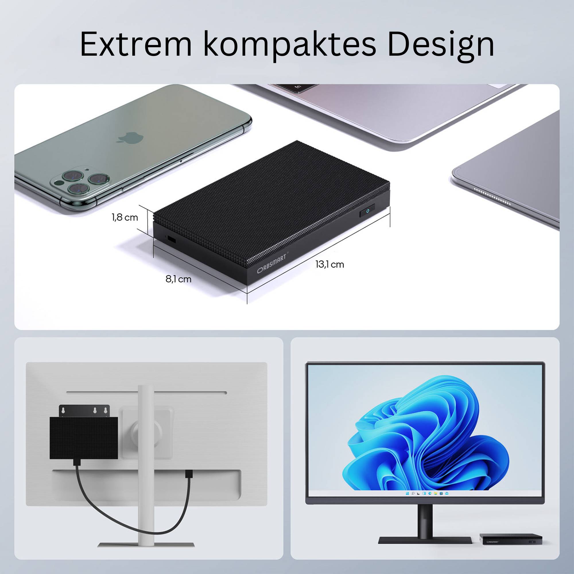 Orbsmart AW-16L Lüfterloser Mini-PC Intel N150 16GB 512GB Win11 Pro 3xDisplay USB-C Digital Signage-2