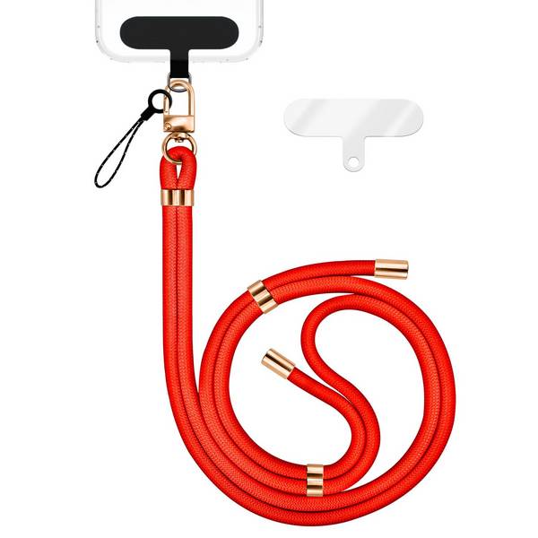 NALIA Lanyard „HoldMe“ – Universal Handy Kette mit Karabiner Schwarz & 2 Pads, Nylon Umhänge Band Neon Orange