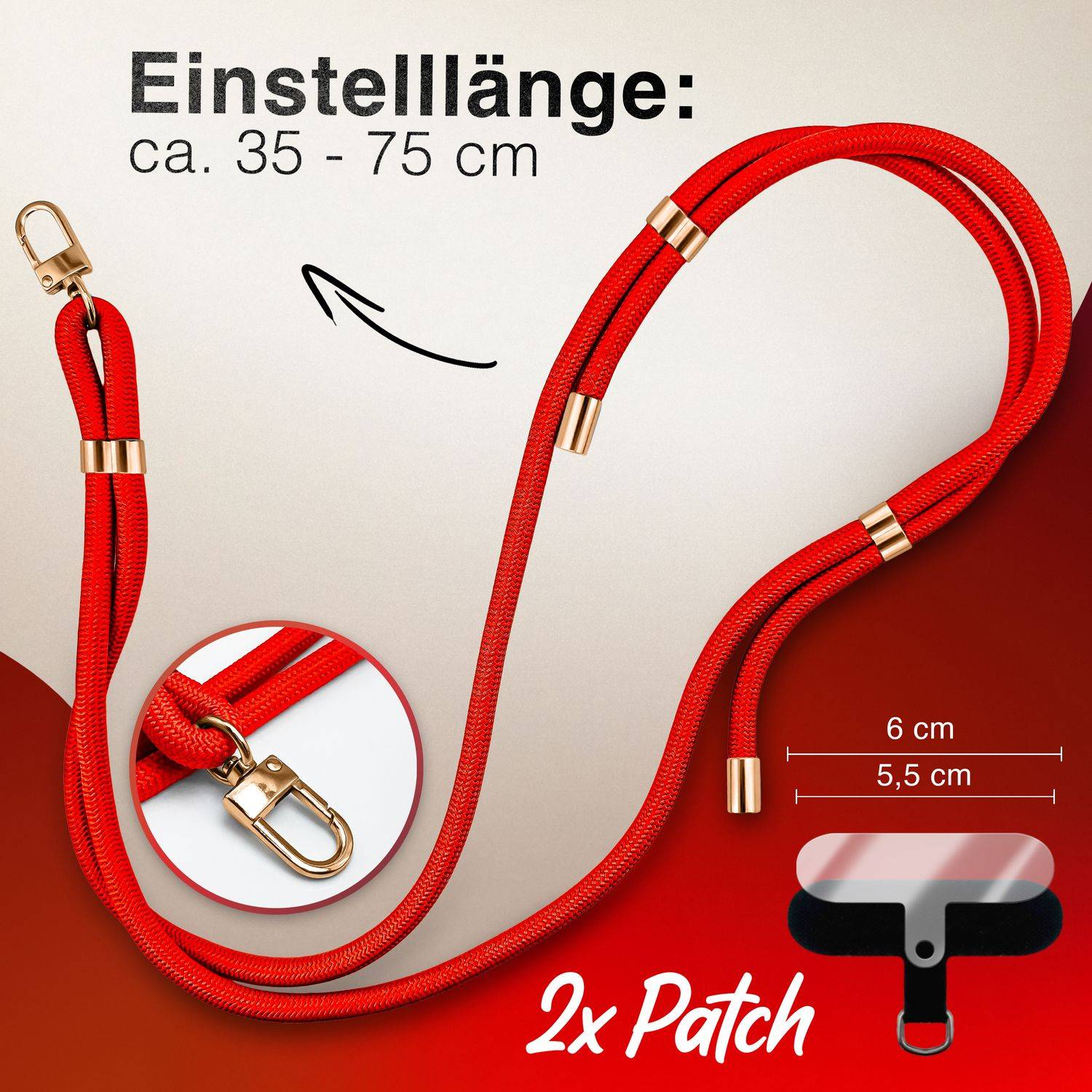 NALIA Lanyard „HoldMe“ – Universal Handy Kette mit Karabiner Schwarz & 2 Pads, Nylon Umhänge Band Neon Orange-2