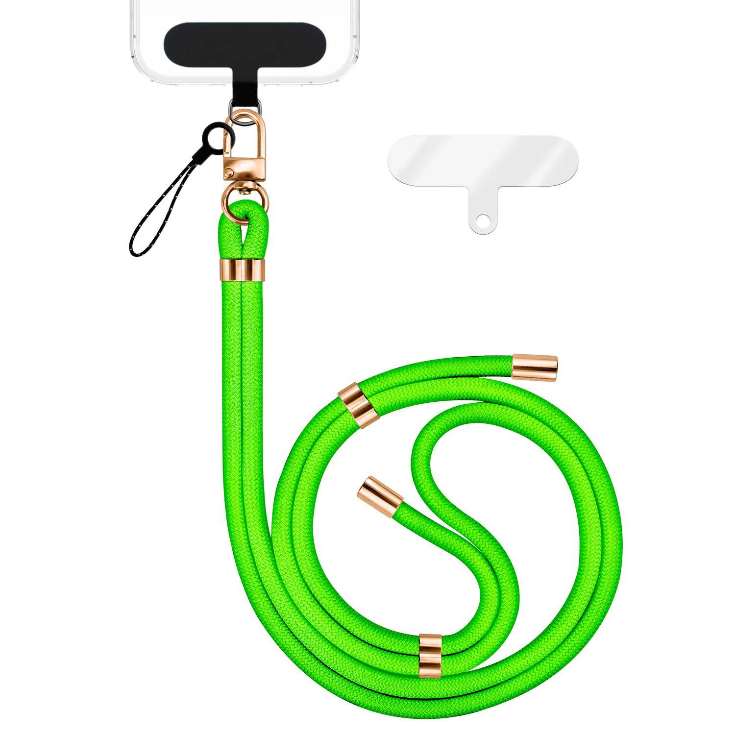 NALIA Lanyard „HoldMe“ – Universal Handy Kette mit Karabiner Schwarz & 2 Pads, Nylon Umhänge Band Neon Grün-0
