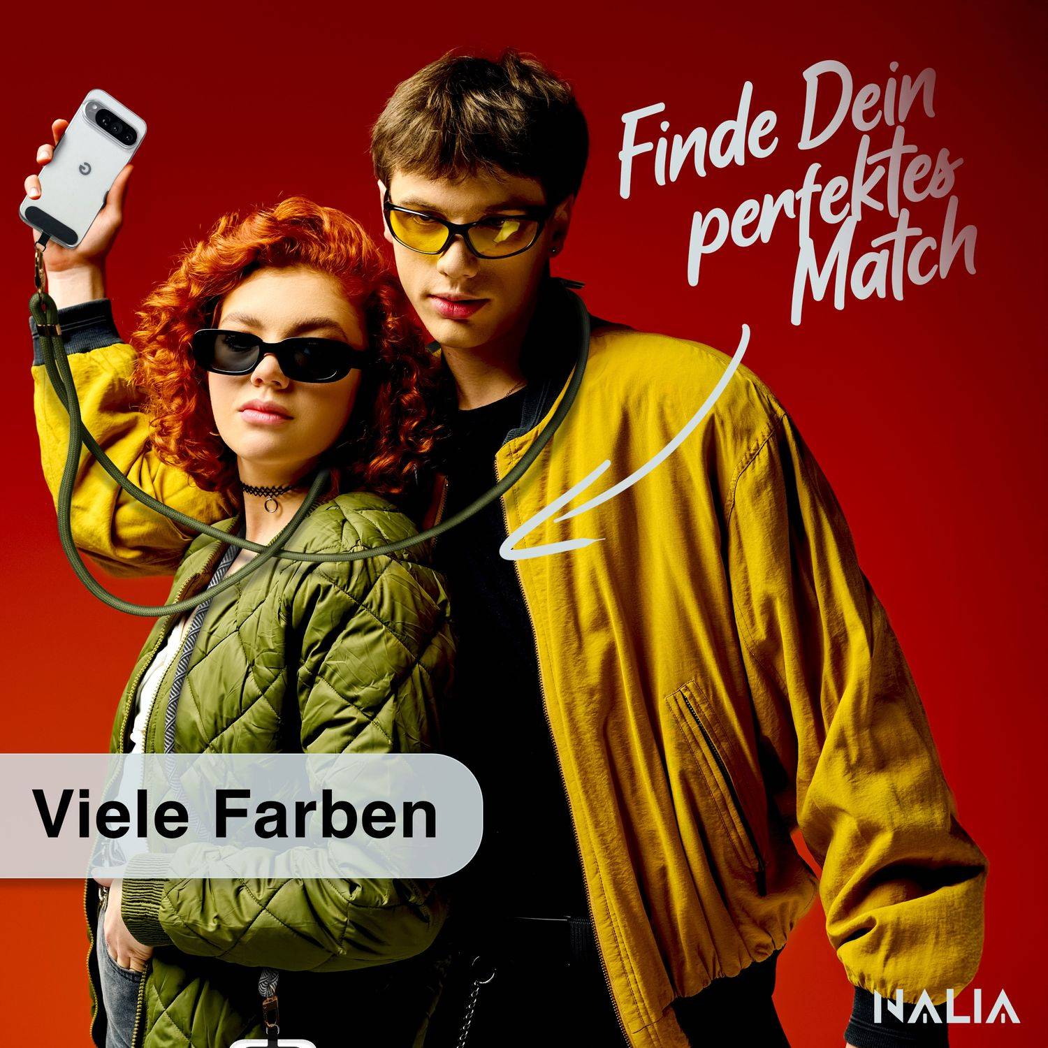 NALIA Lanyard „HoldMe“ – Universal Handy Kette mit Karabiner Schwarz & 2 Pads, Nylon Umhänge Band Neon Grün-1