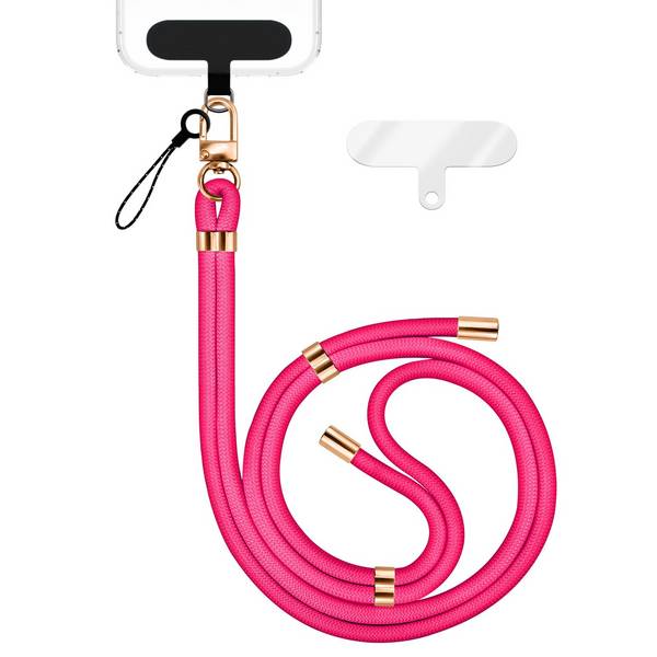 NALIA Lanyard „HoldMe“ – Universal Handy Kette mit Karabiner Schwarz & 2 Pads, Nylon Umhänge Band Neon Pink