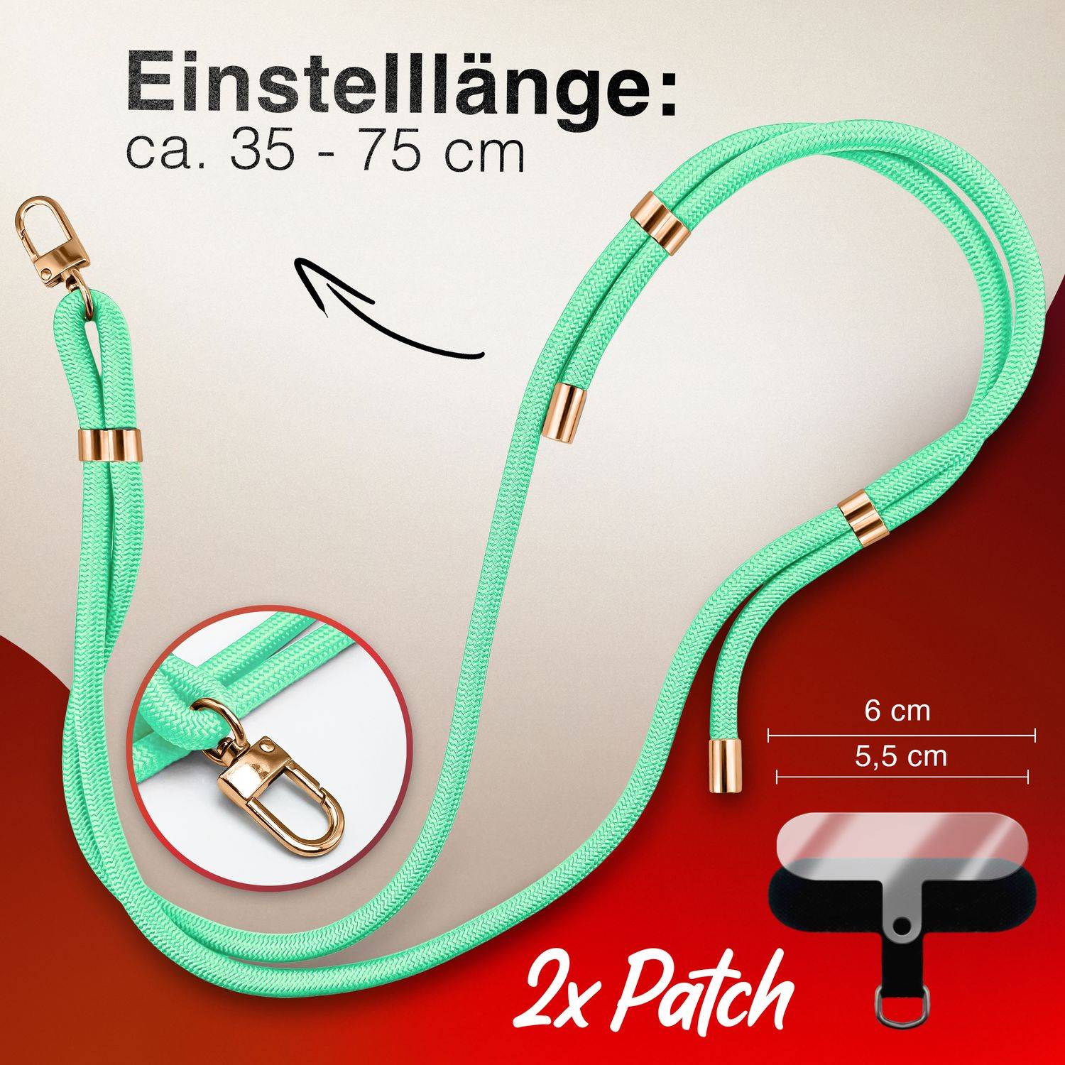 NALIA Lanyard „HoldMe“ – Universal Handy Kette mit Karabiner Schwarz & 2 Pads, Nylon Umhänge Band Türkis-3