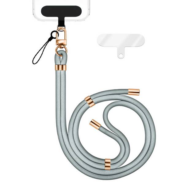 NALIA Lanyard „HoldMe“ – Universal Handy Kette mit Karabiner Schwarz & 2 Pads, Nylon Umhänge Band Hellgrau