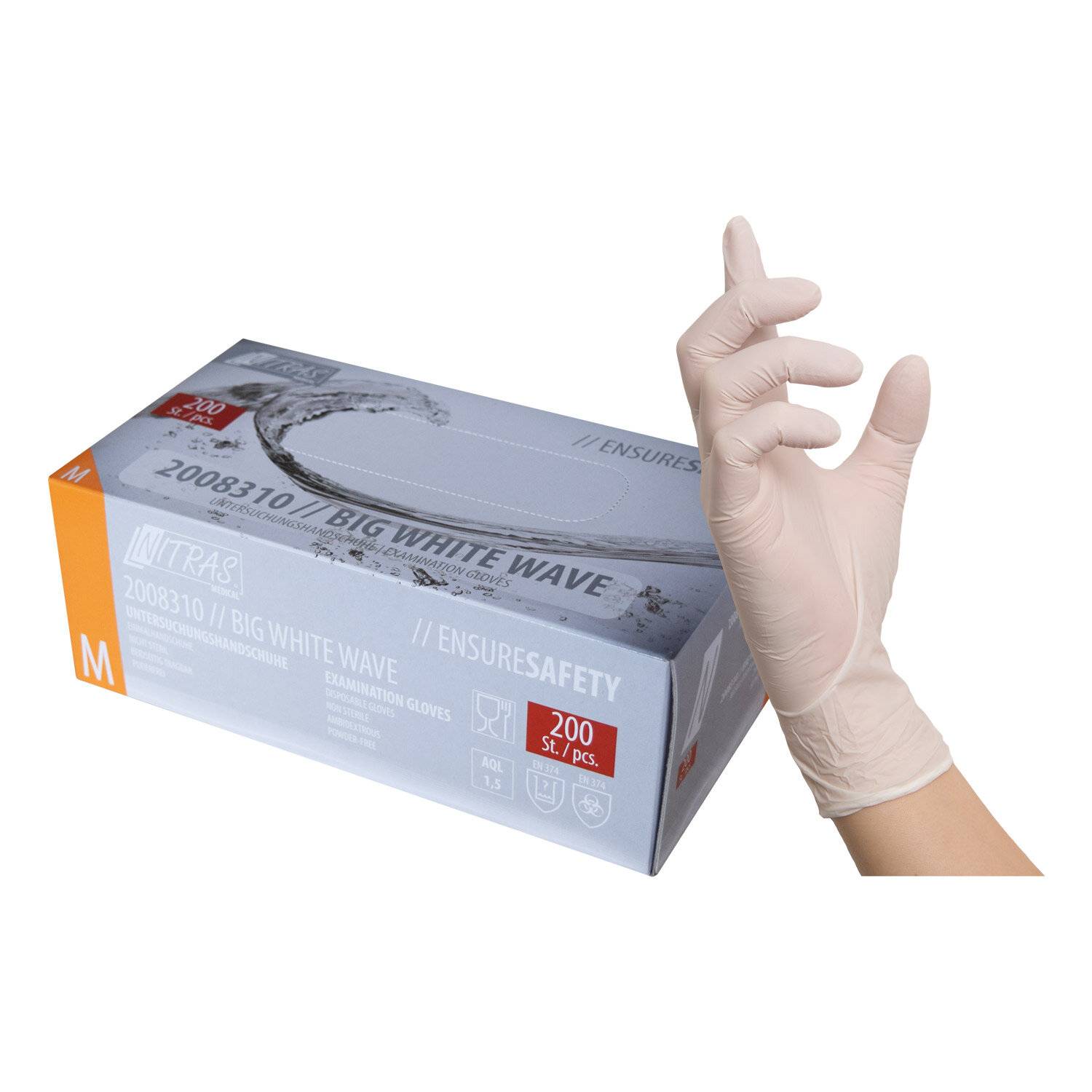 NITRAS BIG WHITE WAVE, Nitril-Einmalhandschuhe, weiß, EN 455, Box à 200 Stück