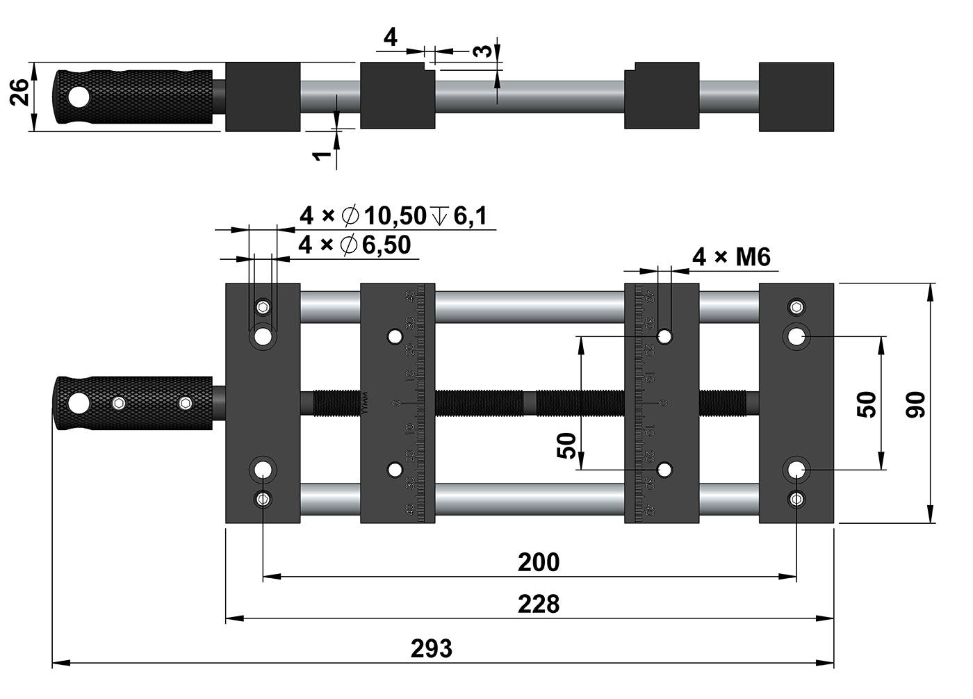 Sorotec Zentrierschraubstock MS12 - selbstzentrierend | Backenbreite 90 mm | Backenhöhe 26 mm | Spannweite 115 mm-1