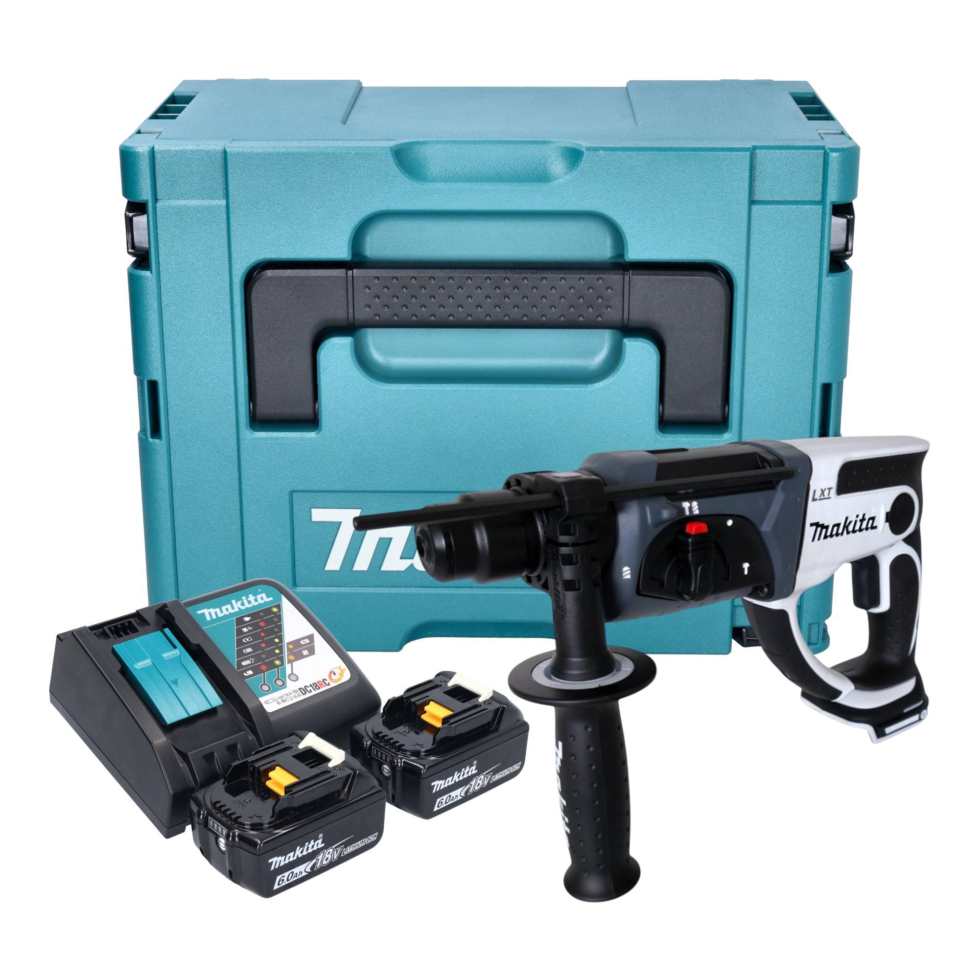 Makita DHR 202 RGJW Akku Bohrhammer 18 V 20 mm 2,0 J weiß + 2x Akku 6,0 Ah + Ladegerät + Makpac-0