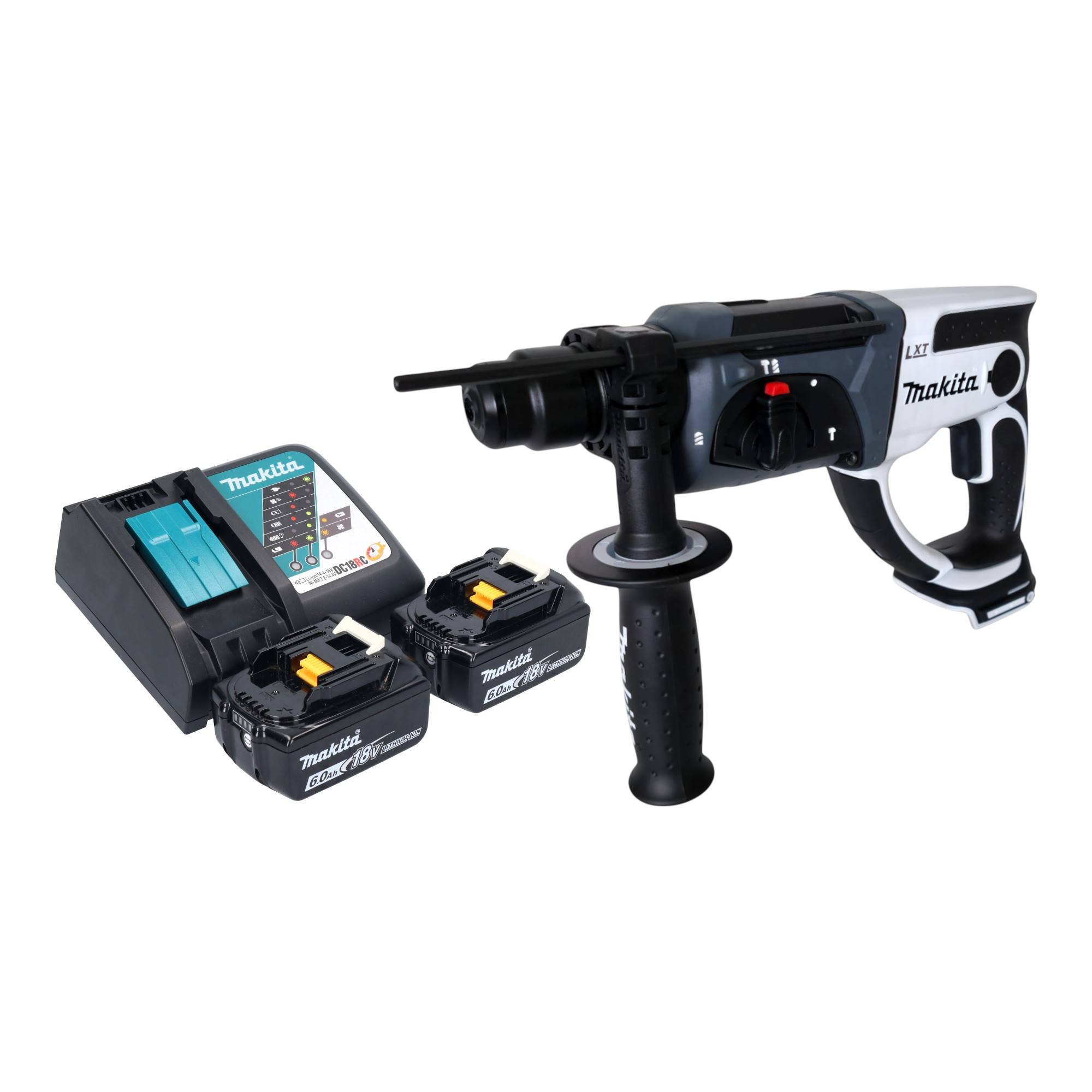 Makita DHR 202 RGW Akku Bohrhammer 18 V 20 mm 2,0 J weiß + 2x Akku 6,0 Ah + Ladegerät-0