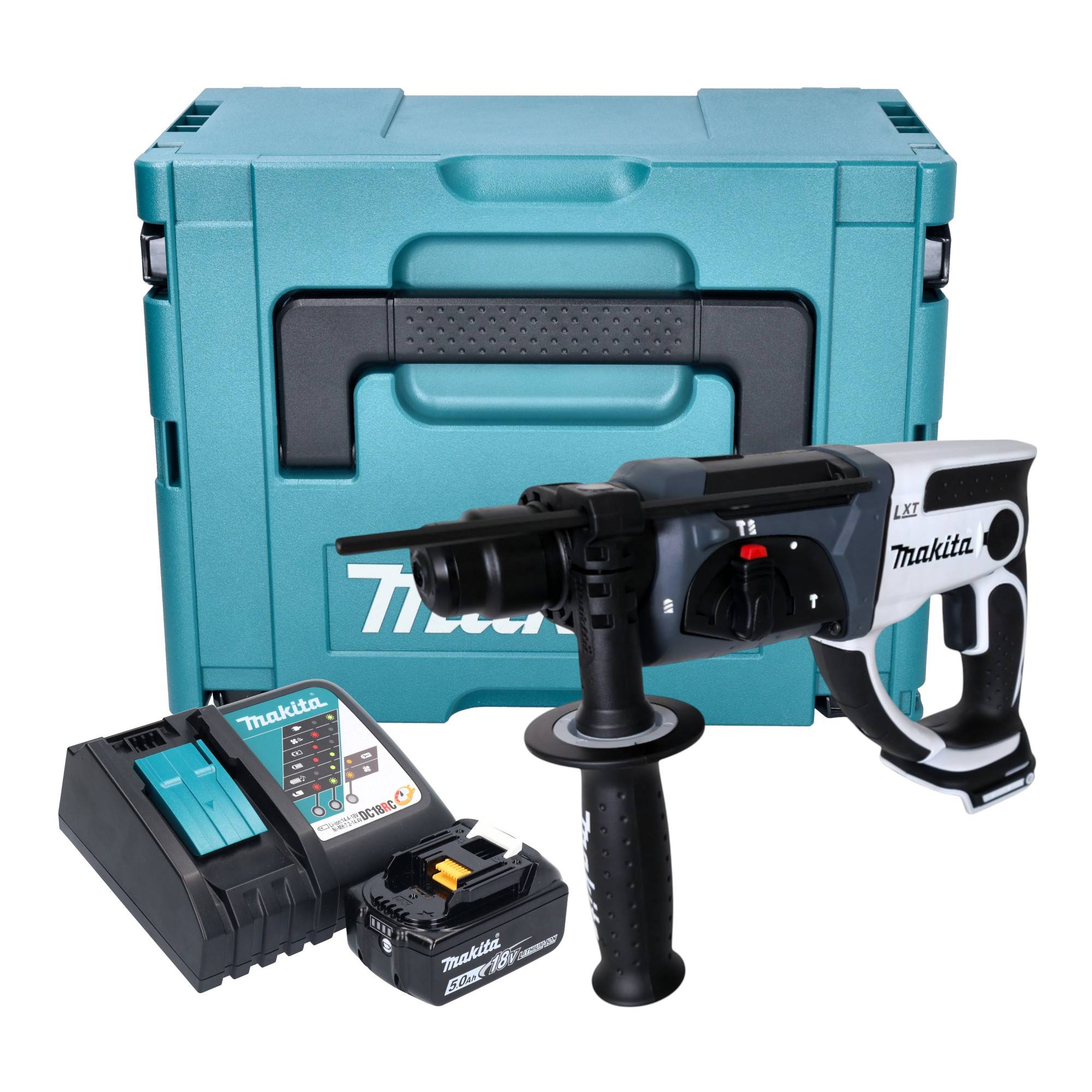 Makita DHR 202 RT1JW Akku Bohrhammer 18 V 20 mm 2,0 J weiß + 1x Akku 5,0 Ah + Ladegerät + Makpac-0