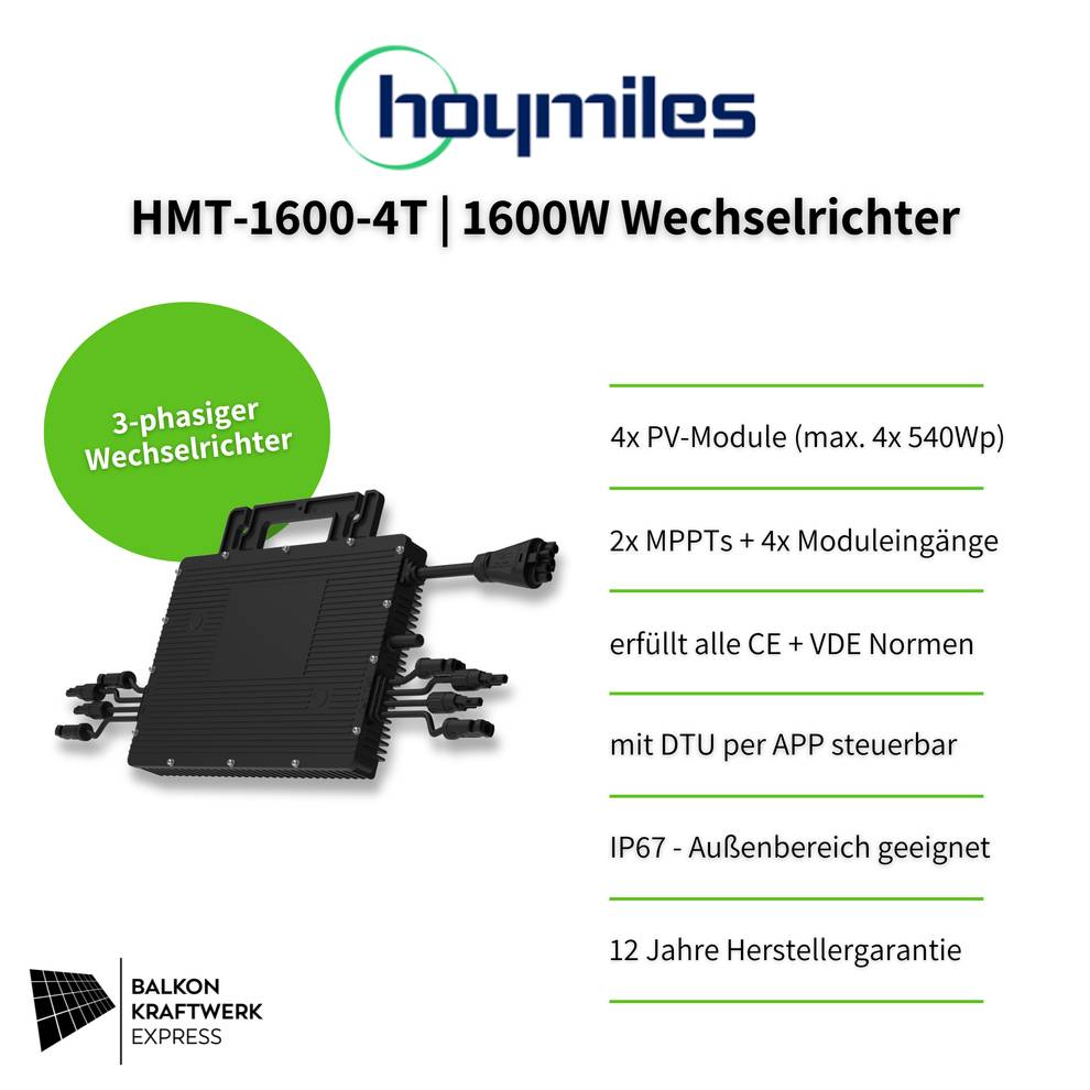 Hoymiles HMT-1800-4T Mikrowechselrichter HMT-1800, 3 phasig für Balkonkraftwerk-1