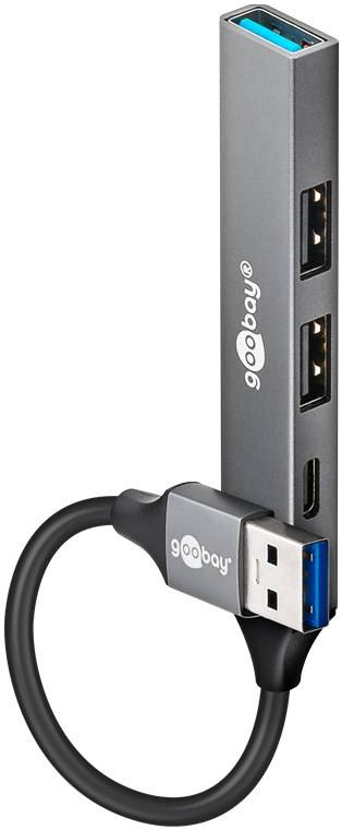 Goobay 74458 USB-A Adapter Multiport Slim USB-A Hub auf 1x USB-C & 3x USB-A, 4 Ports, 5Gbit/s, Aluminium-0