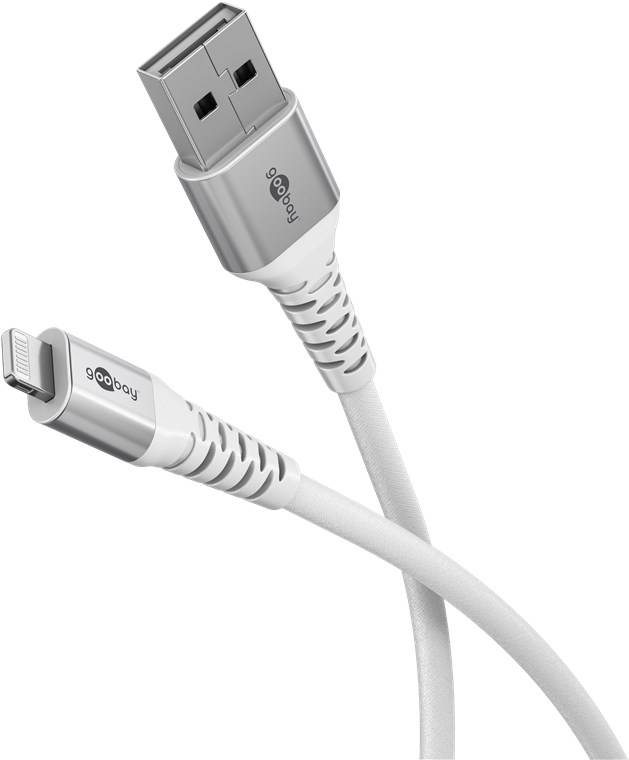 Goobay 74512 Lightning auf USB A Ladekabel 12W / softes Textilkabel 480 Mbits / USB 2.0 / Weiß / 2m-0