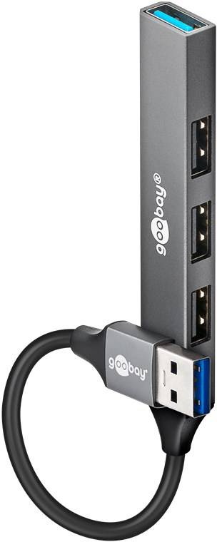Goobay 74456 USB-A Adapter Multiport Slim USB-A Hub auf 4x USB-A, 4 Ports USB Hub, 5Gbit/s, Aluminium-0