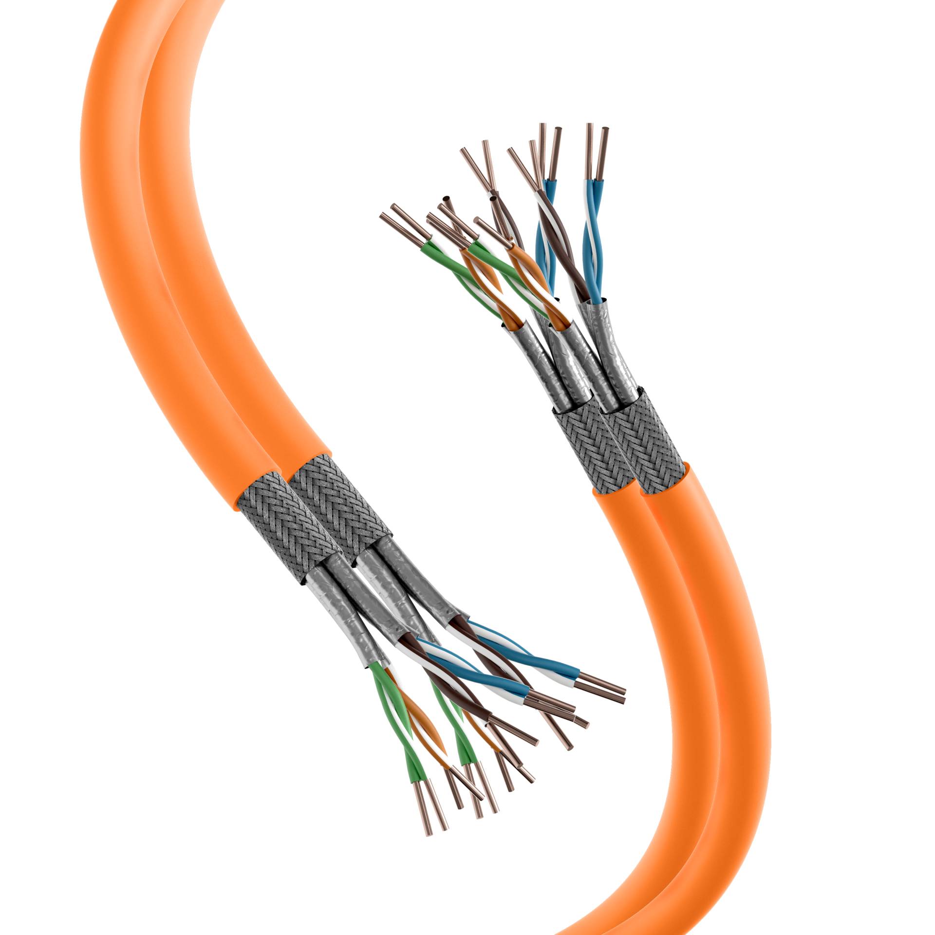 Duplex LAN Cat.7 1000 AWG23 S/FTP, 2x4P CPR Dca, orange, 100m Kupferverkabelung Verlegekabel LAN-1