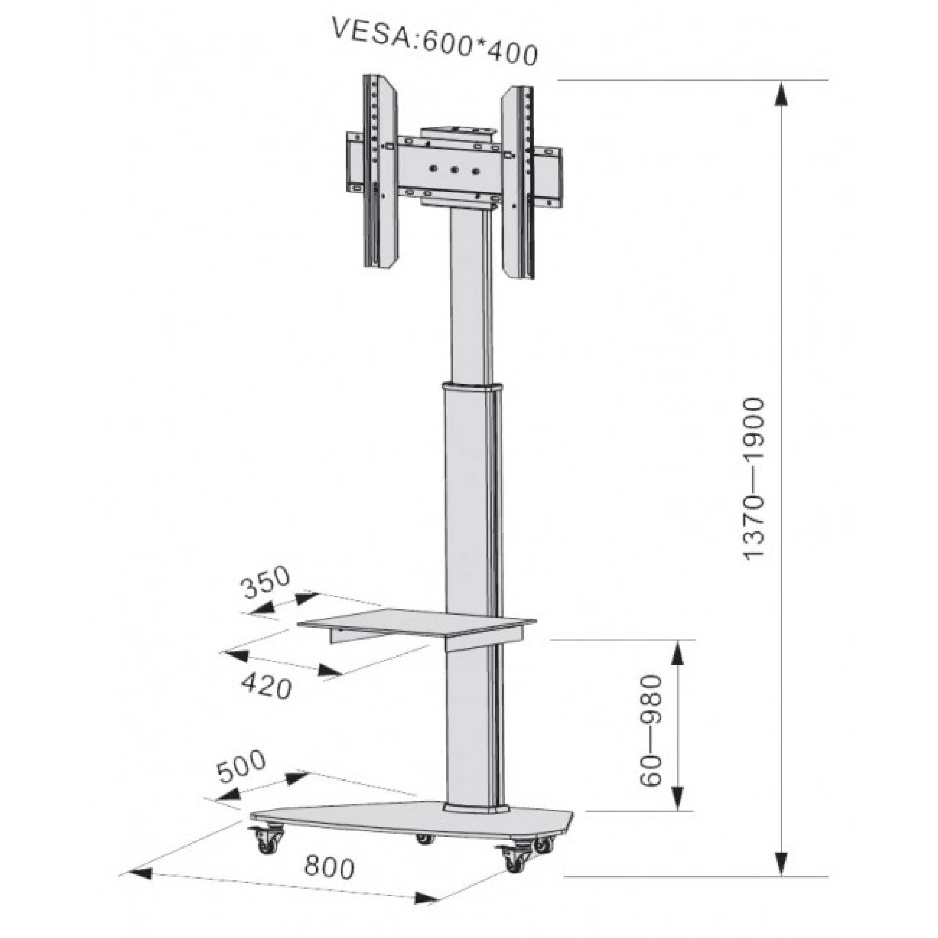 EFB-Elektronik ICA-TR3WH, TV Trolley für LCD LED TV 37-70", weiß, mit Ablage-1