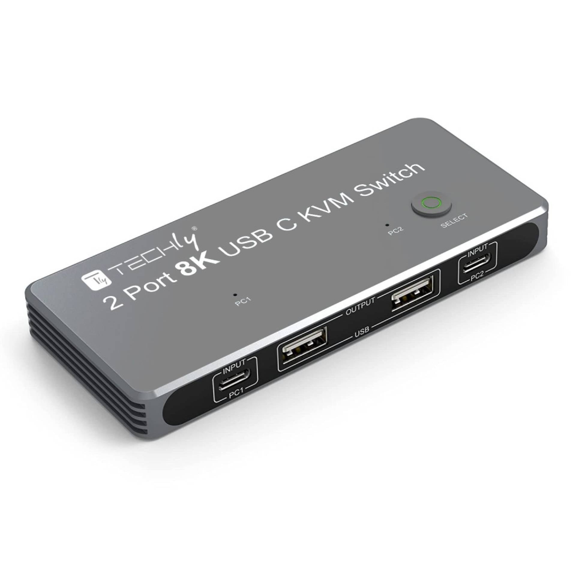 EFB Elektronik Techly KVM USB-C Switch 8K Displayport 1.4 2x USB-C 3x USB 2.0 - KVM-Umschalter - Thunderbolt 3