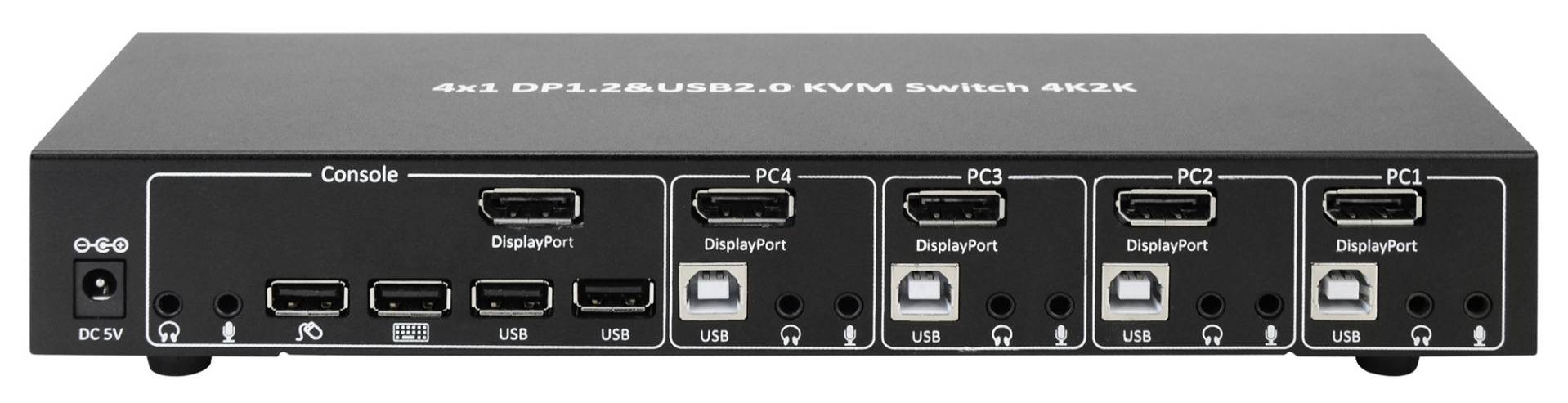 EFB-Elektronik IDATA-DP-KVM4, KVM-Switch DisplayPort 1.2, 4-Port, mit Hub und Audio-0