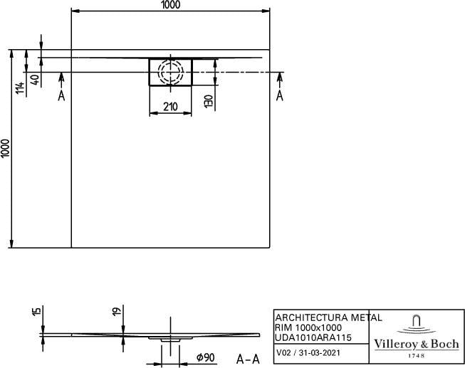 VB DW Architectura 1000mmx15mm quadr Eckmontage flb Einbau Almond-1