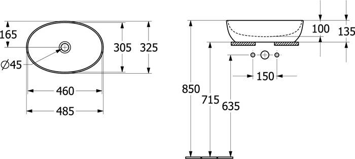 VB Aufsatzwaschbecken Artis 480x325mm Oval ohne Überlauf Powder-1