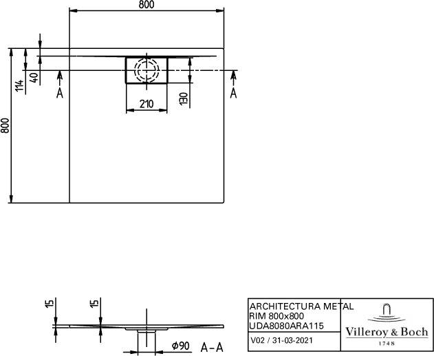 VB DW Architectura 800x800x15mm quadr Eckmontage flb Einbau Almond-1