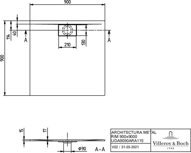 VB DW Architectura 900x900x15mm quadr Eckmontage flb Einbau Almond-1