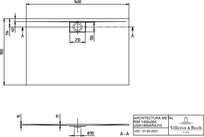 VB DW Architectura 1400x900x15mm re-eckig Eckmontage flb Einb Almond-1
