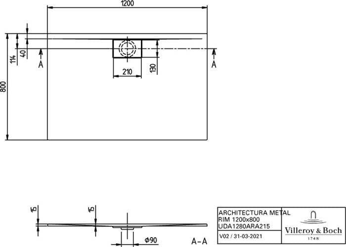 VB DW Architectura 1200x800x15mm re-eckig Eckmontage flb Einb Almond-1