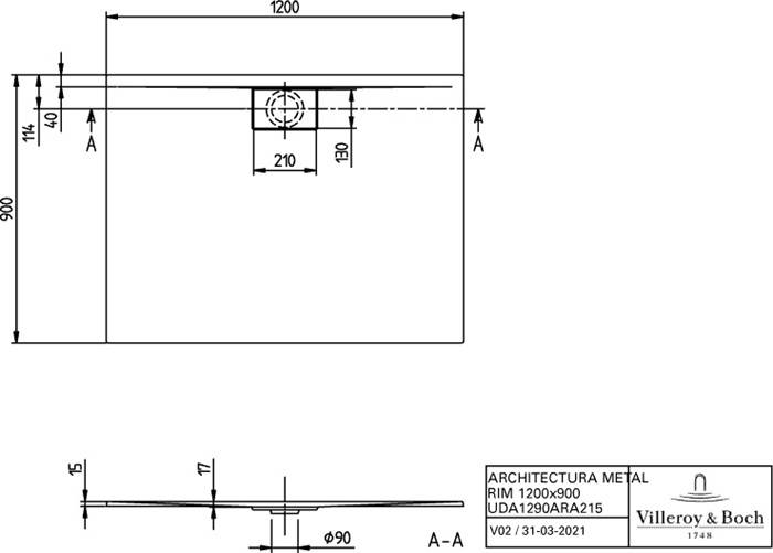 VB DW Architectura 1200x900x15mm re-eckig Eckmontage flb Einb Almond-1